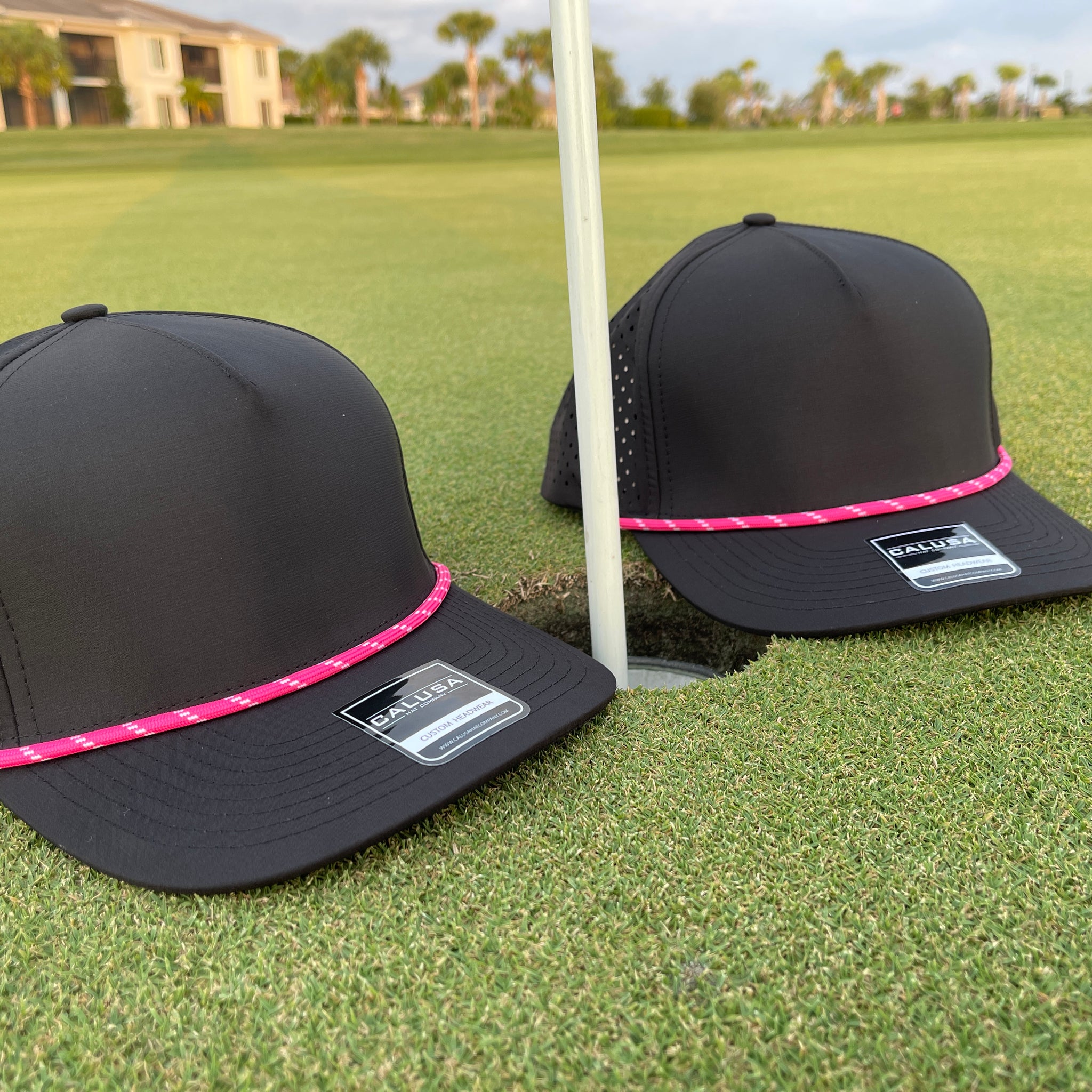 5 Panel Waterproof Black (Pink and White Rope)
